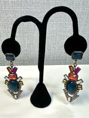 BaubleBar Colorful Statement Drop Earrings Geometric Crystal Glam